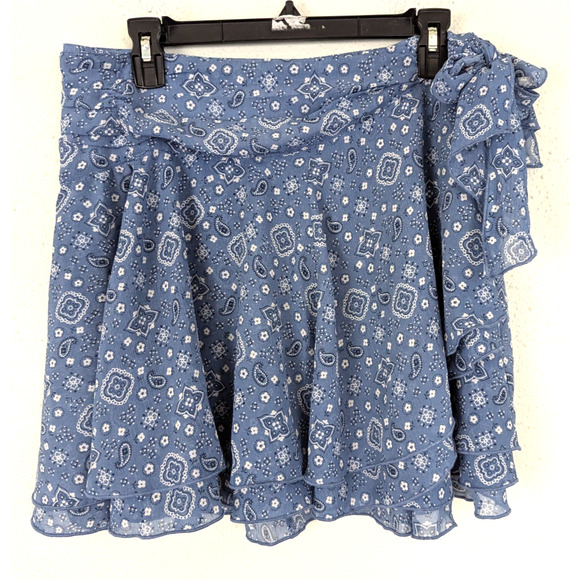 aerie Dresses & Skirts - Aerie sz XL Chiffon Wrap Skirt mini blue lined ties on side 3744